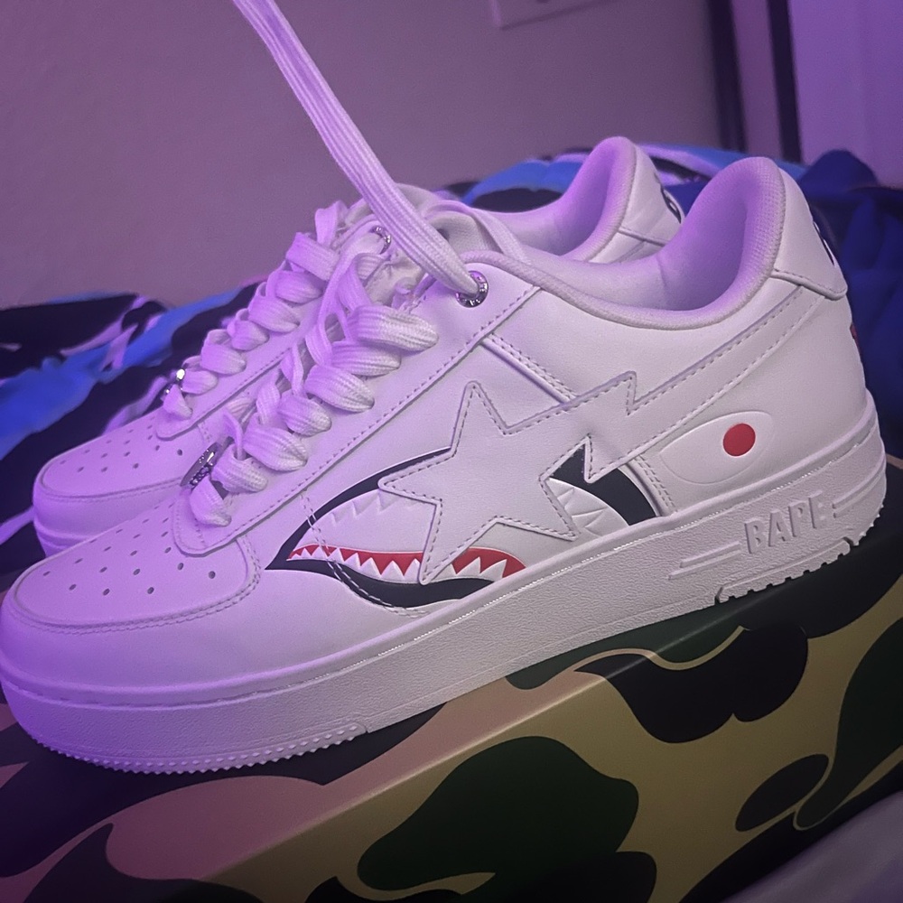 White BAPE Sneakers with Shark Design